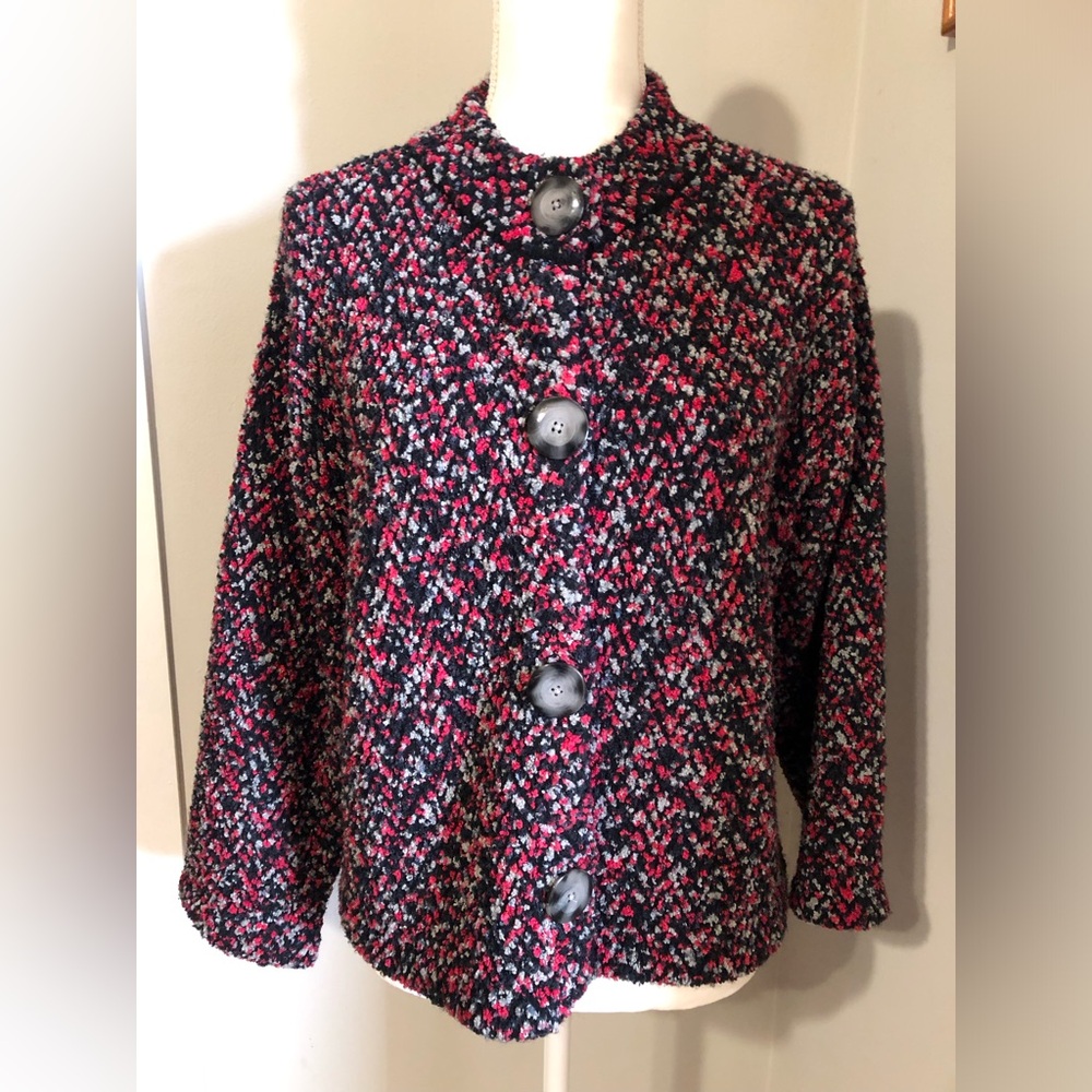Jones New York Black and Red Textured Coat